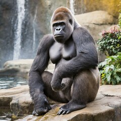 Obraz premium Tigers and gorillas, animals, real, live action, zoos, Generative AI,