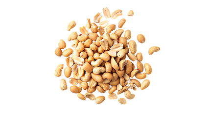 A pile of roasted peanuts on a white background. - Powered by Adobe