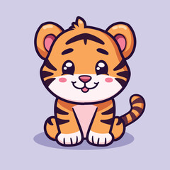 Fototapeta premium Cute tiger cartoon illustration flat vector art