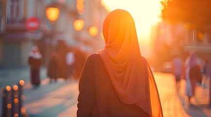 hijab woman walking on the street - Powered by Adobe