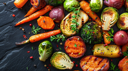Grilled vegetables on baking tray