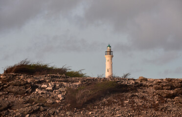 Arid Rugged Landscape with California Lighthouse in the Background