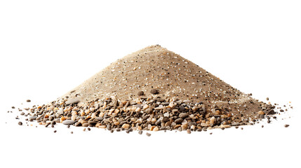 A pile of sand and small rocks on a white background.