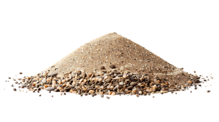 A pile of sand and small rocks on a white background.
