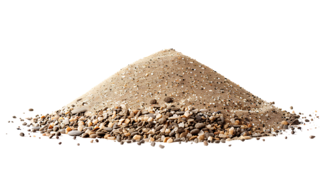A pile of sand and small rocks on a white background.