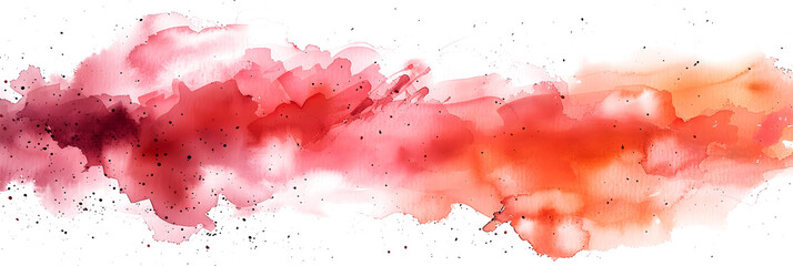 Coral and peach watercolor paint stain texture on transparent background.