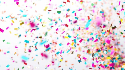 Fototapeta premium Festive confetti explosions bringing joy and festivity to a pure white backdrop