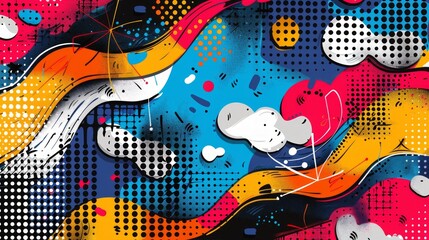 Graffiti pop art background on the wall abstract colorful pattern wallpaper art.