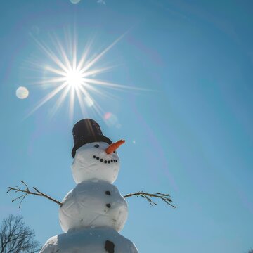 A snowman melting in the sun