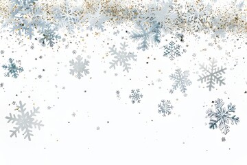 Obraz premium Glittering snowflake sparkles falling gently on a transparent white background, evoking images of winter wonderlands
