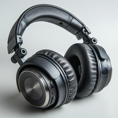 A black wireless headphone with a silver dial on the right ear cup. - obrazy, fototapety, plakaty
