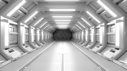 Endless 3D tunnel of interlocking octagons with a futuristic light source - obrazy, fototapety, plakaty