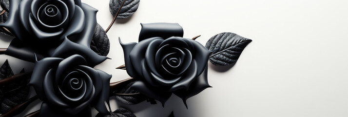black rose on white background,copy space	
