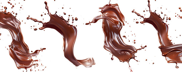  set of chocolate splash isolated on white background, close up, png file with clipart elements