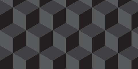 Seamless abstract black and gray stripe rectangles hexagon type cube geometric pattern. modern square diamond mosaic pattern. retro ornament grid tiles and wallpaper used for background.