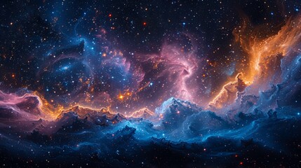 A beautiful space nebula with bright stars and colorful gas clouds. - obrazy, fototapety, plakaty