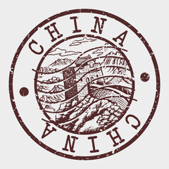 China, Stamp Postal. Silhouette Seal. Passport Round Design. Vector Icon. Design Retro Travel. National Symbol.	

