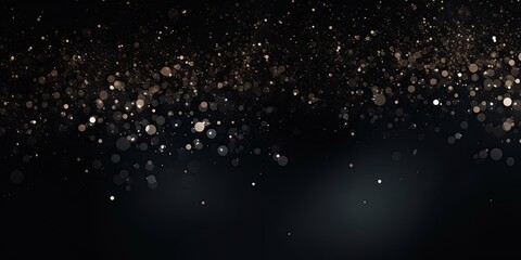 Black banner dark bokeh particles glitter awards dust gradient abstract background. Futuristic glittering in space on black background blank empty with copy space for product design or text copyspace 