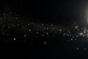 Black banner dark bokeh particles glitter awards dust gradient abstract background. Futuristic glittering in space on black background blank empty with copy space for product design or text copyspace 