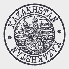 Kazakhstan, Stamp Postal. Silhouette Seal. Passport Round Design. Vector Icon. Design Retro Travel. National Symbol.	
