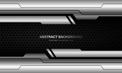 Abstract silver cyber black line circuit dark grey circle mesh geometric vector background design technology futuristic creative