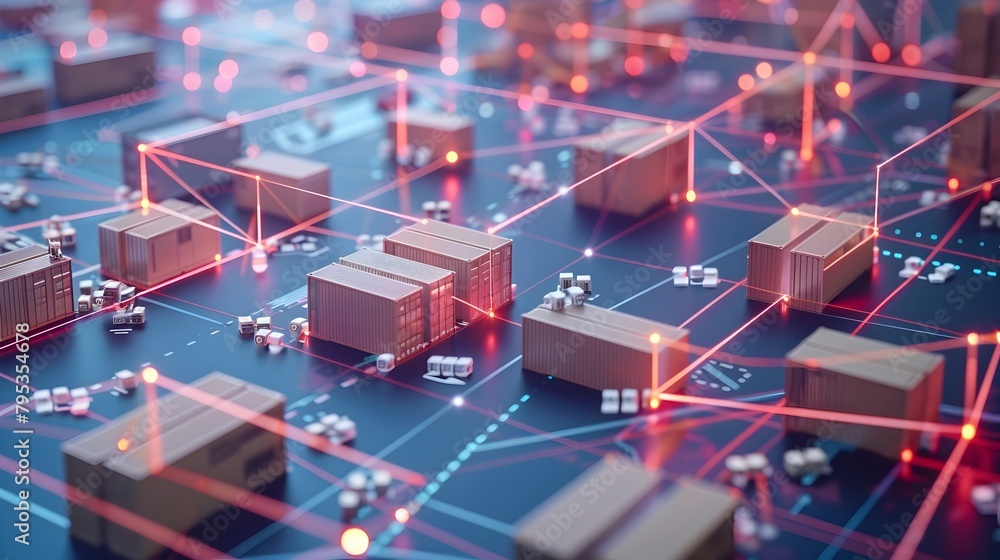 Poster dynamic supply chain management system diagram: a comprehensive network of suppliers,