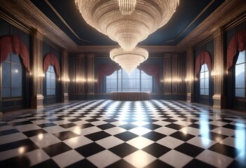 Fantasy a realistic 8k art deco ballroom with a gl (6) - obrazy, fototapety, plakaty