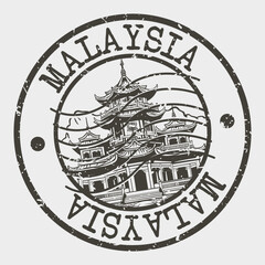 Malaysia, Stamp Postal. Silhouette Seal. Passport Round Design. Vector Icon. Design Retro Travel. National Symbol.	
