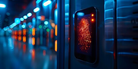 Glowing Biometric Fingerprint Scanner on Secure Corporate Terminal Demonstrating Advanced Security