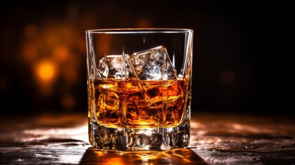 Stock photo of whiskey into a glass with copy space.