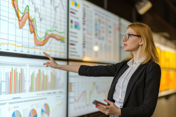 Business woman, documents and data analytics review, human resources infographics or employee report in office.