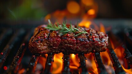 Juicy grilled meat with fire.