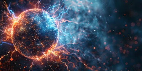 Conceptual Digital Globe Surrounded by Lightning Network Symbolizing Bitcoin Transactions