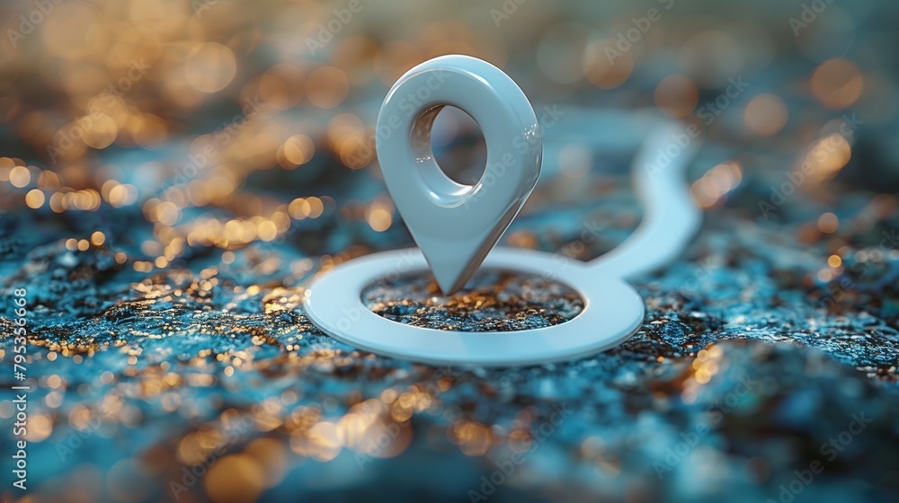 Aufkleber close-up of location marker with a simple background: pinpointing your location with advanced techno
