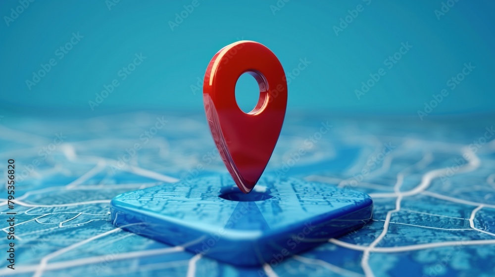 Aufkleber close-up of location marker with a simple background: pinpointing your location with advanced techno