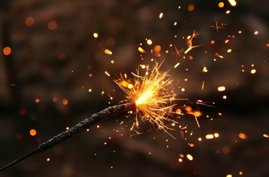 Ignited sparkler in dark - Powered by Adobe