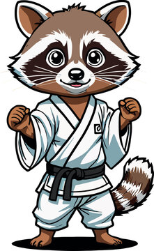procione che pratica karate, judo, cintura nera 01