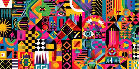 an abstract geometric pattern that celebrates cultural diversity, incorporating motifs and symbols from different traditions to create a vibrant and inclusive visual experience