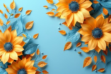 flowers on a blue