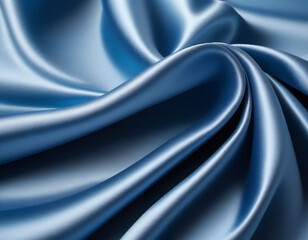 Obraz premium Flauschiger und geschmeidiger blauer Satin Stoff mit Oberflächenglanz, edles Seiden Imitat aus Polyester, Hintergrund