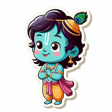 Lord Krishna kid cartoon character sticker