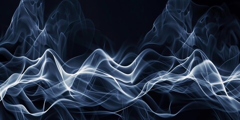 Abstract art of smoke waves in motion on a dark backdrop, capturing fluidity and elegance. - 795361655