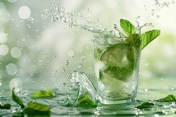 Fresh Mint Mojito Cocktail Splash on Natural Background