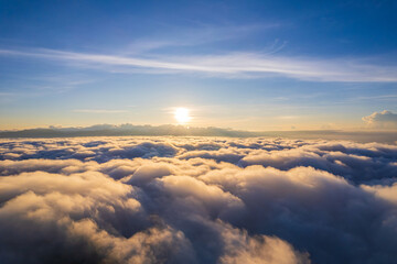 Beautiful aerial view at sunrise and cloudy or misty with blue sky.