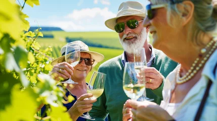 Fotobehang Happy tourists tasting wine on a vineyard © Kondor83