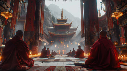 monks in the temple