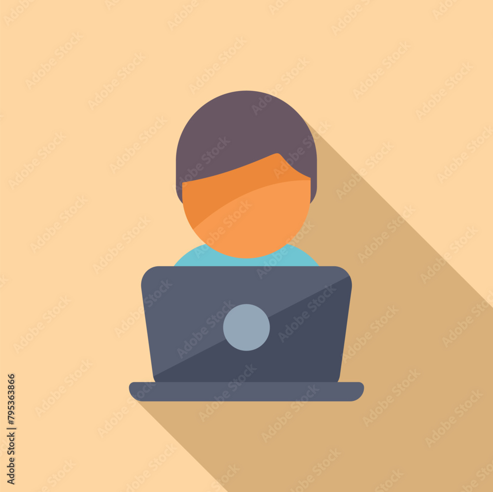 Poster laptop call center agent help support icon flat vector. work online. model operator