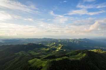 Fototapeta premium Beautiful sunlight and blue sky with cloud over the mountain of Thailand.