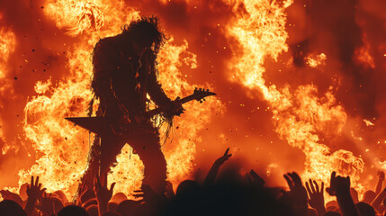 Death metal band performing in spectacular flames