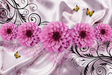 3D wallpaper design with florals 